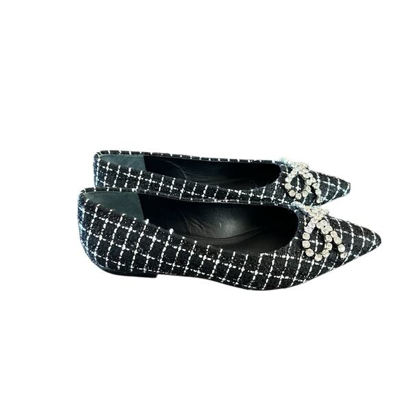 Larroude Lee Pointed Toe Slip On Tweed Flats Bow Embellished NEW 7.5 - Picture 2 of 11
